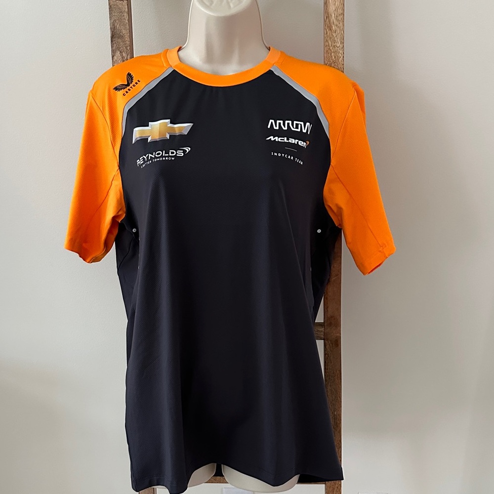 McLaren Men's Short Sleeve Dry Fit Shirt - Black and Papaya NWOT
